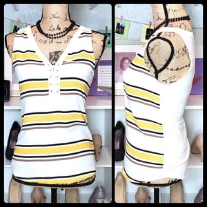 Express Striped V-neck Tank Top - yellow and white, Size XS (0/2)